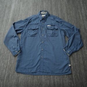 Dakota Grizzly Shirt Men Button Up Blue Long Sleeve Pockets Nylon Zippers Medium
